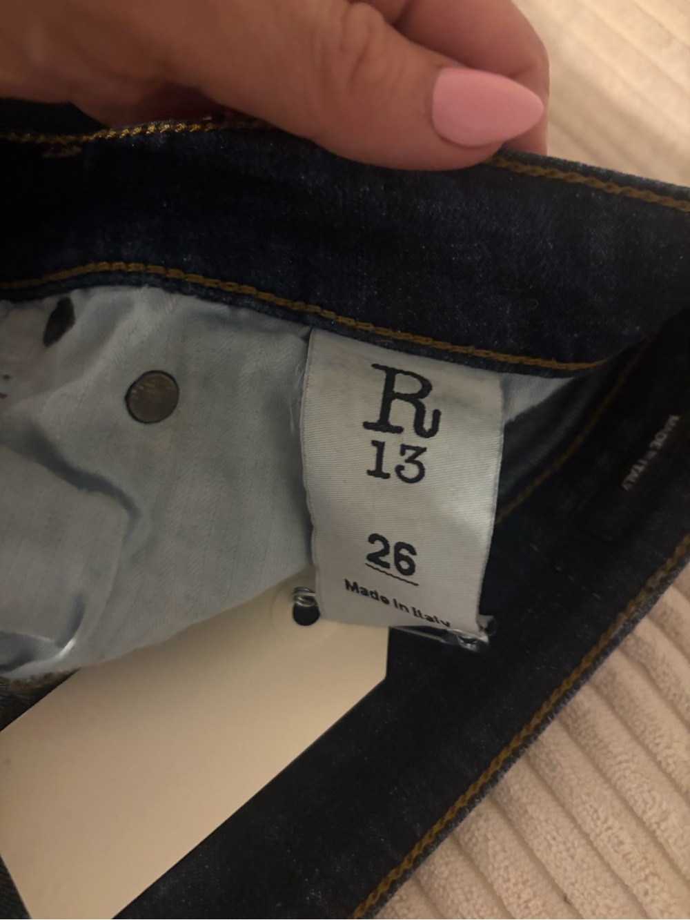 R13 Distressed Skinny Jeans in Dark Wash Denim – Size 26 (Made in Italy) - Picture 3 of 5